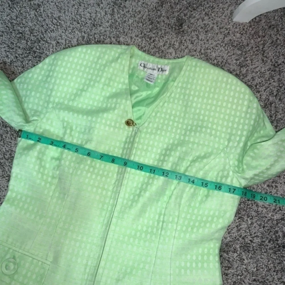 Vintage Christian Dior Zip-Up Long Sleeve Blazer Green and White Sz 8P Designer